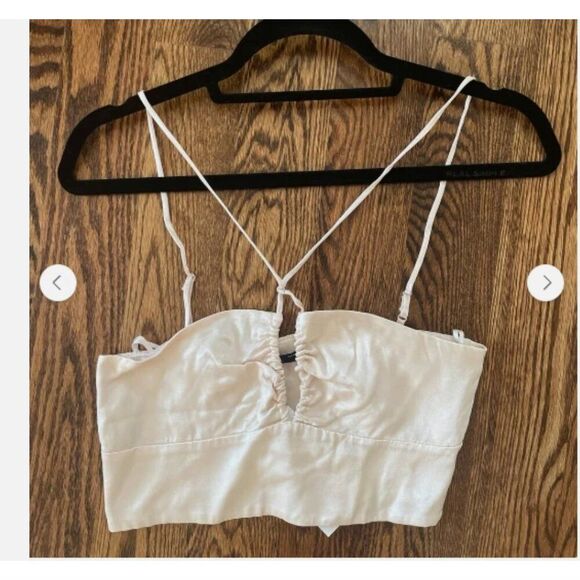 NWT Zara Cut-Out Satin Effect Crop Top Champagne Beige-Pink Size XS - Picture 2 of 5